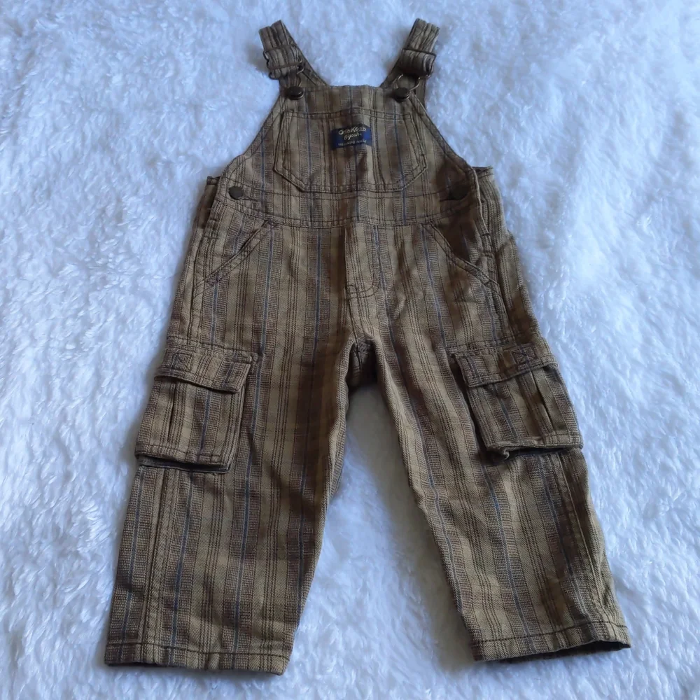 Oshkosh B’gosh Overalls 5 Front Pockets No Back pockets Kids Brown Stripes 18 mo